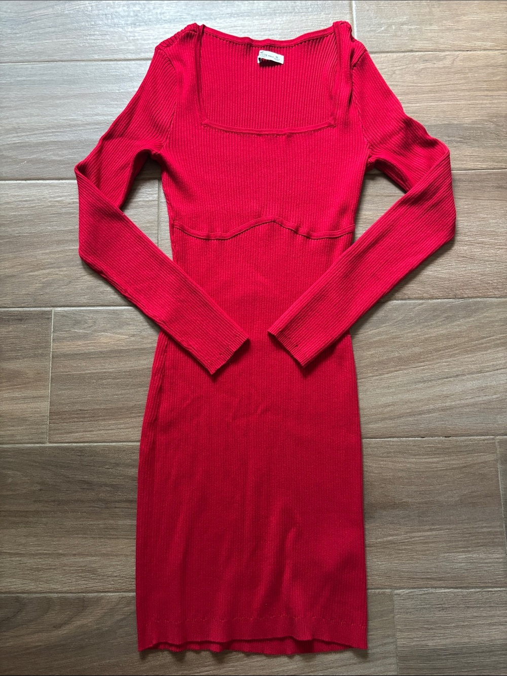 Hollister Long-Sleeve Ribbed Red Bodycon Dress